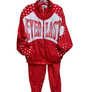 Amazing Vintage Everlast Red and White Nylon Track Jogging Suite Size M